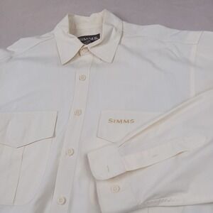 Simms Medium Mens Shirt Button Up Long Sleeve‎ Roll Tab 21x27 Has Defects